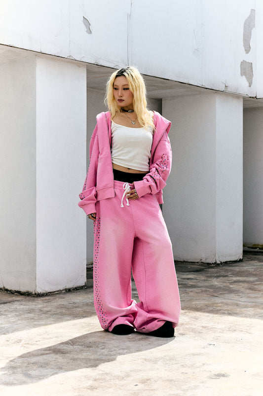 CRYSTAL CACTUS ZIP HOODIE - PINK