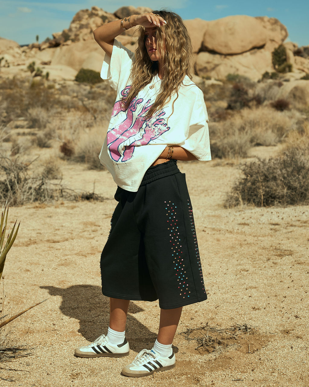 Crystal Cactus Sweat Shorts - Black