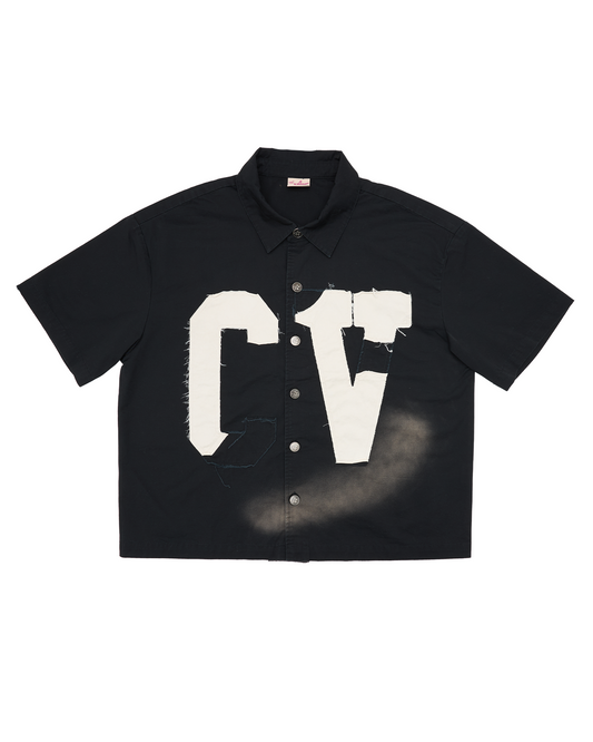 MUGGED BUTTON UP - BLACK