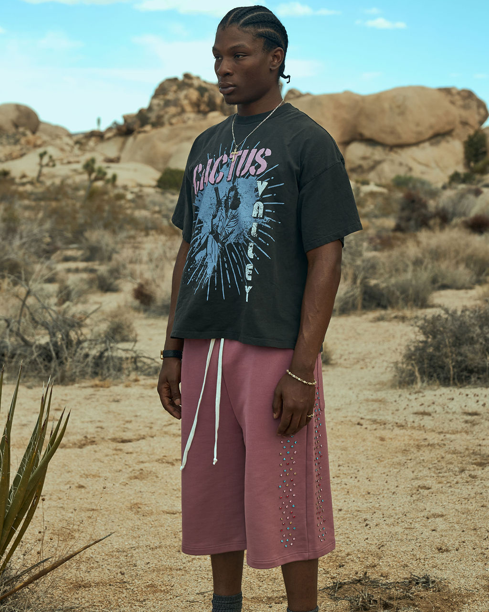 Crystal Cactus Sweat Shorts - Raspberry