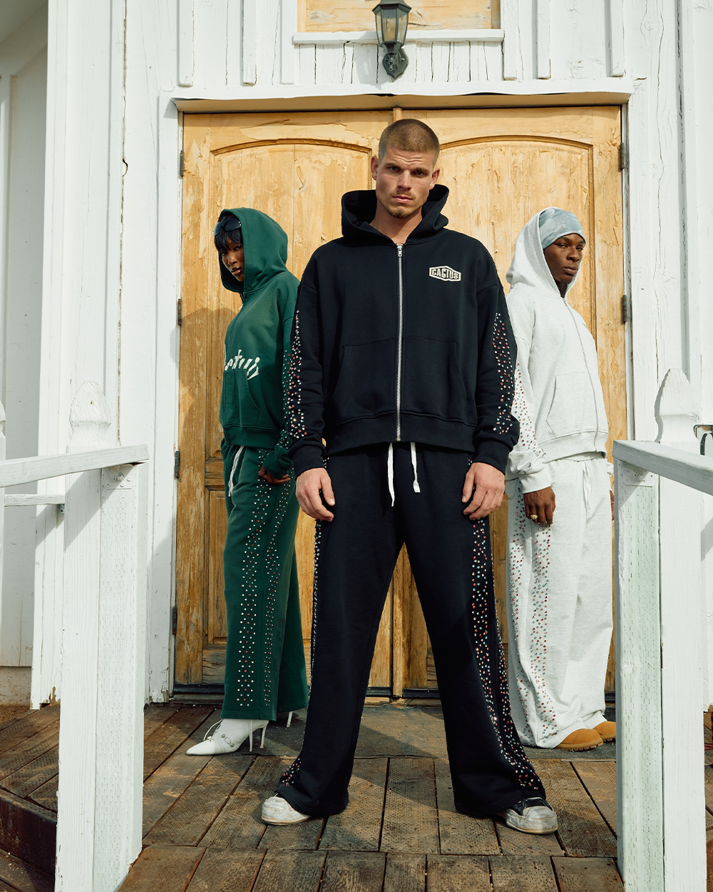 Crystal Cactus Zip Hoodie - Black