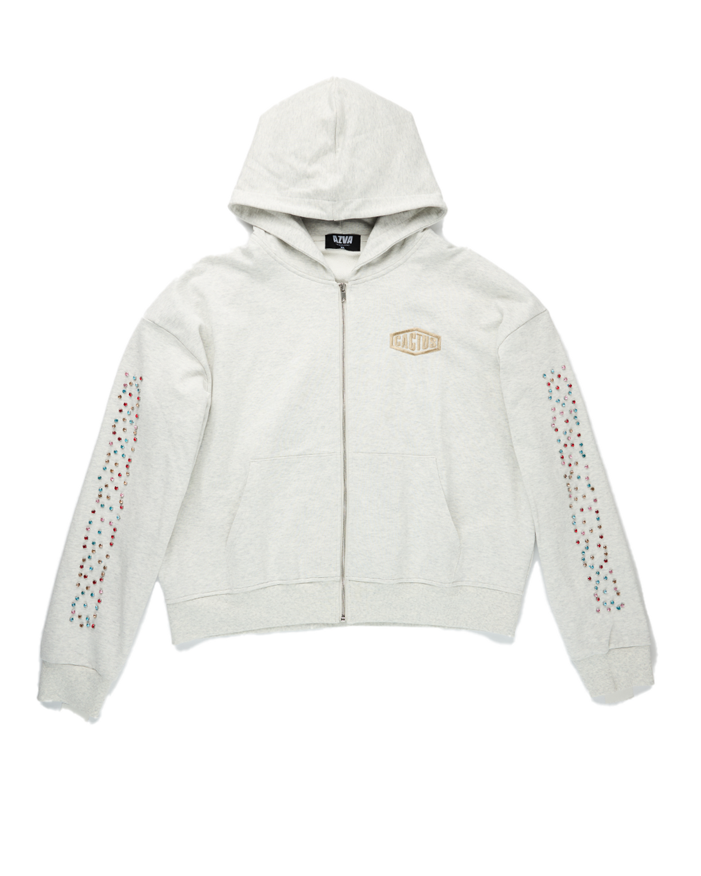 Crystal Cactus Zip Hoodie - Grey