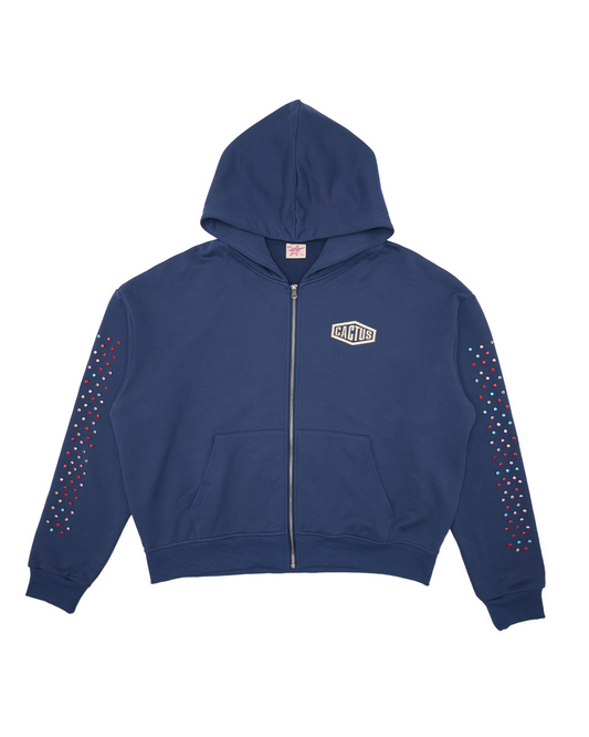 CRYSTAL CACTUS ZIP HOODIE - NAVY