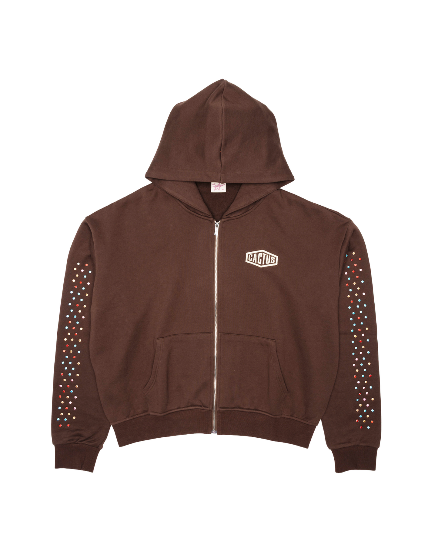 CRYSTAL CACTUS ZIP HOODIE - BROWN