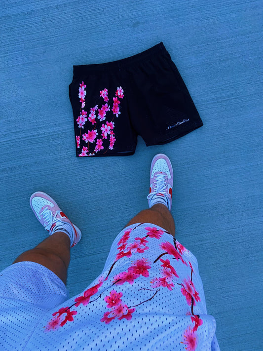 Black Cherry Blossom Mesh Shorts