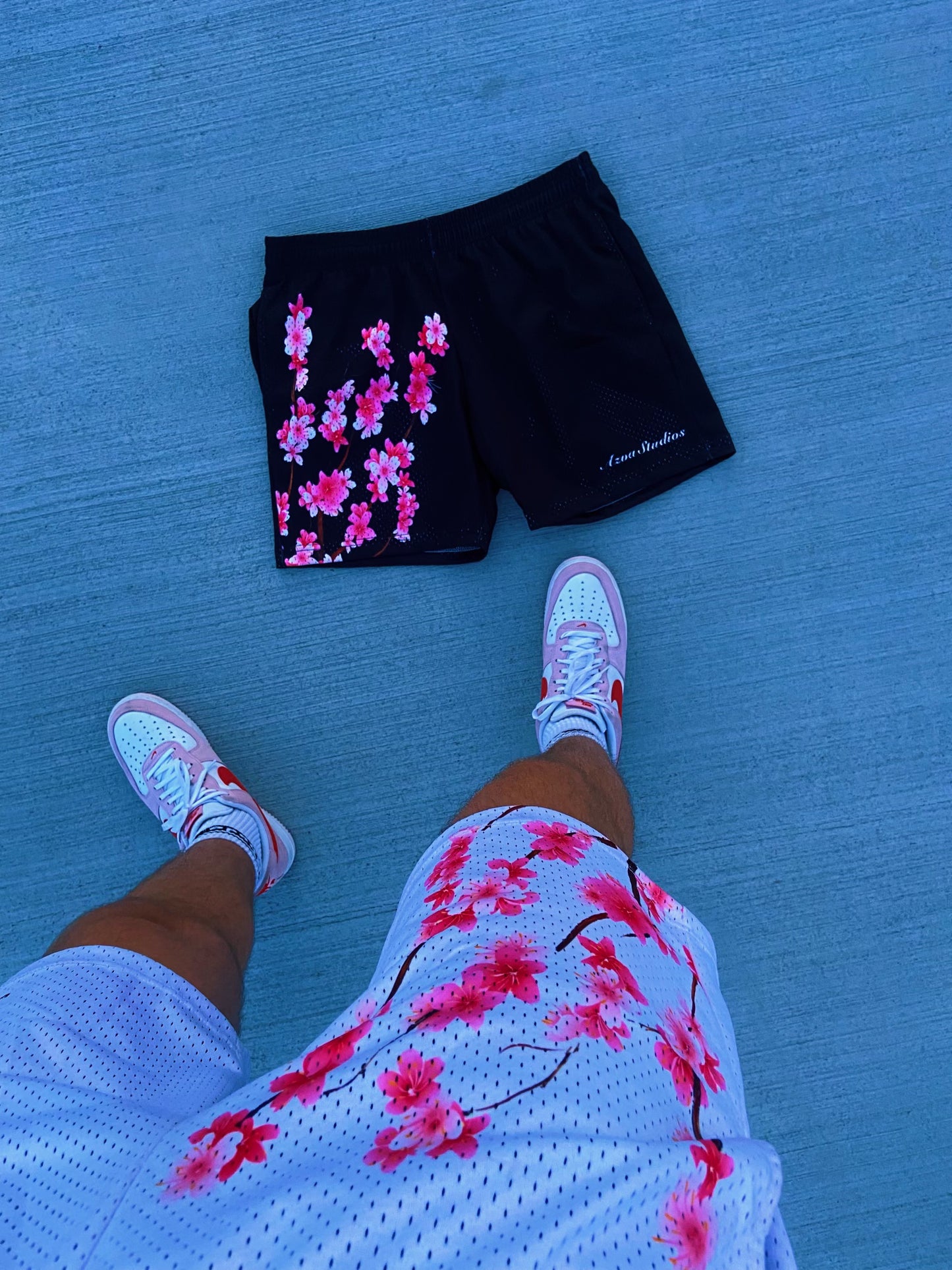 White Cherry Blossom Mesh Shorts