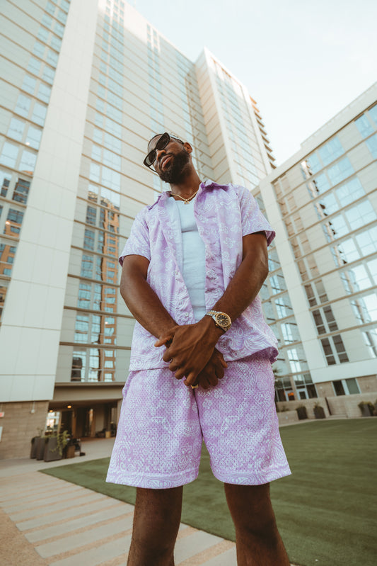 Purple Paisley Mesh Shorts