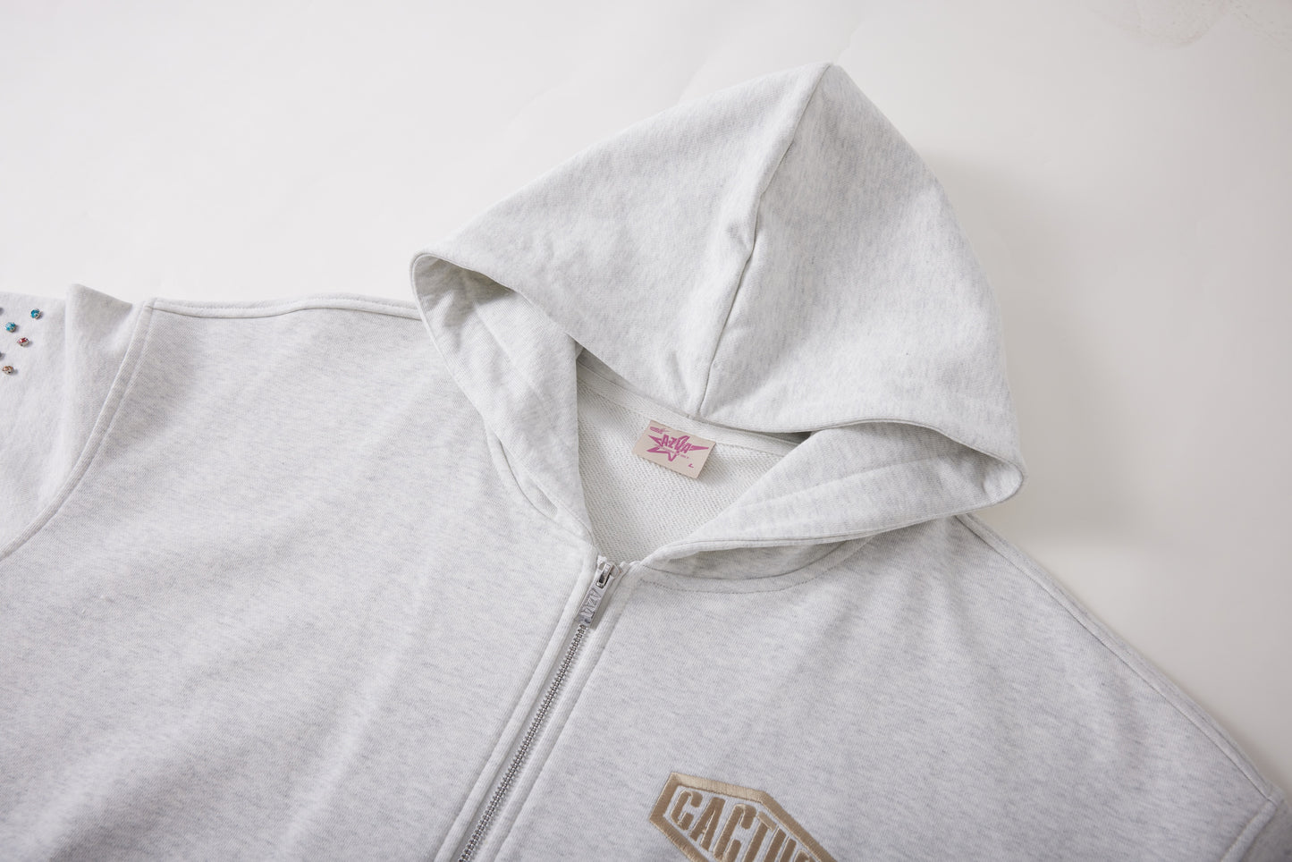 Crystal Cactus Zip Hoodie - Grey