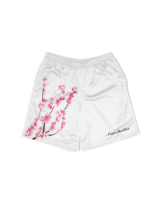White Cherry Blossom Mesh Shorts