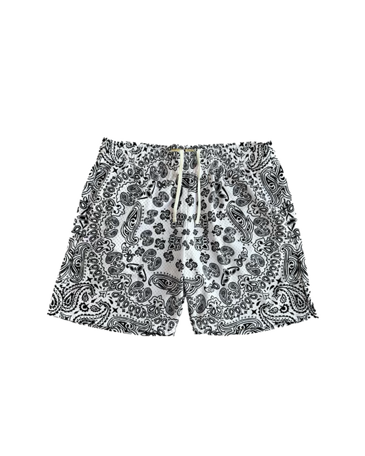 White Paisley Mesh Shorts