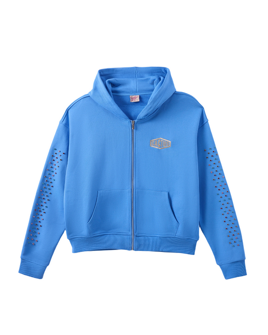 CRYSTAL CACTUS ZIP HOODIE - BABY BLUE