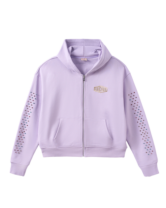 CRYSTAL CACTUS ZIP HOODIE - LAVENDER