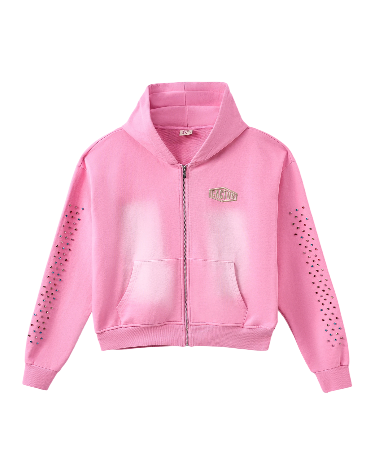 CRYSTAL CACTUS ZIP HOODIE - PINK