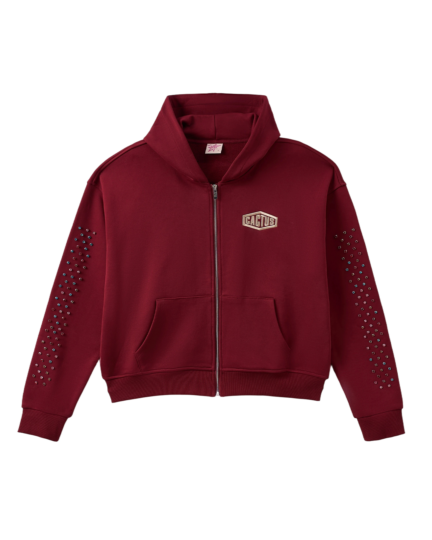 CRYSTAL CACTUS ZIP HOODIE - MAROON