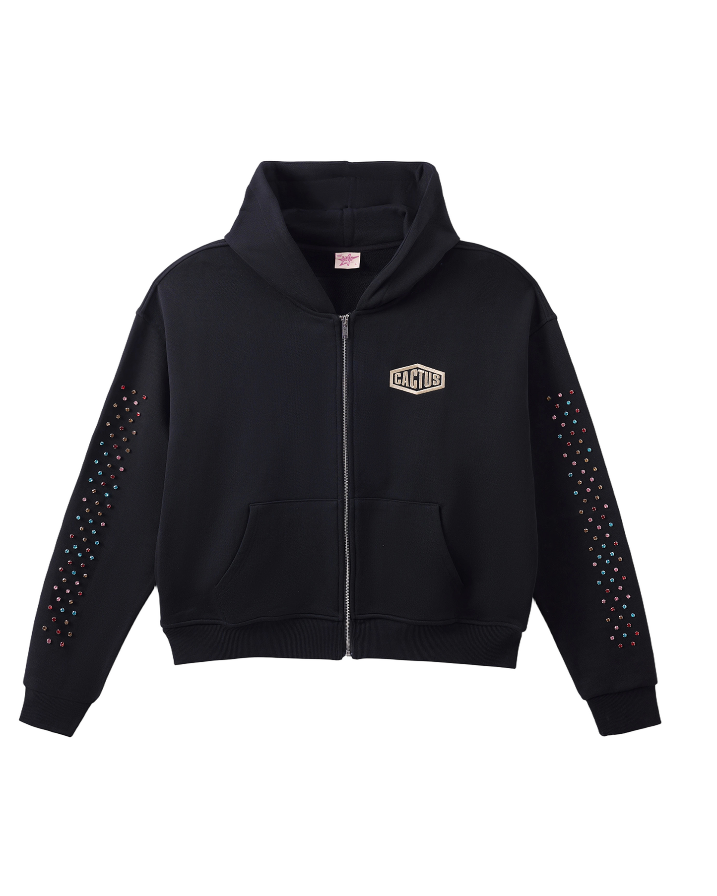 Crystal Cactus Zip Hoodie - Black
