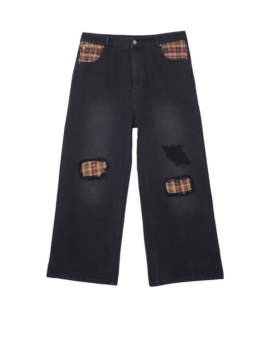PLAID PATCH DENIM