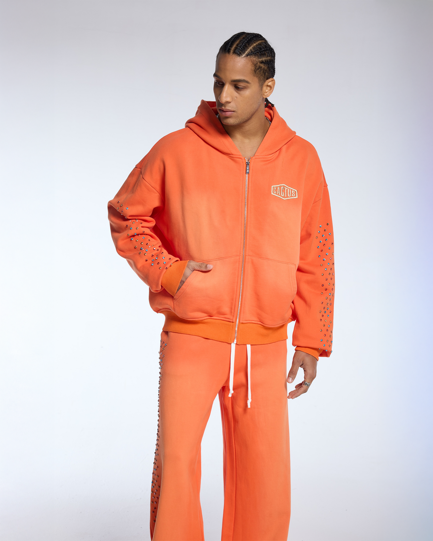 CRYSTAL CACTUS ZIP HOODIE - ORANGE