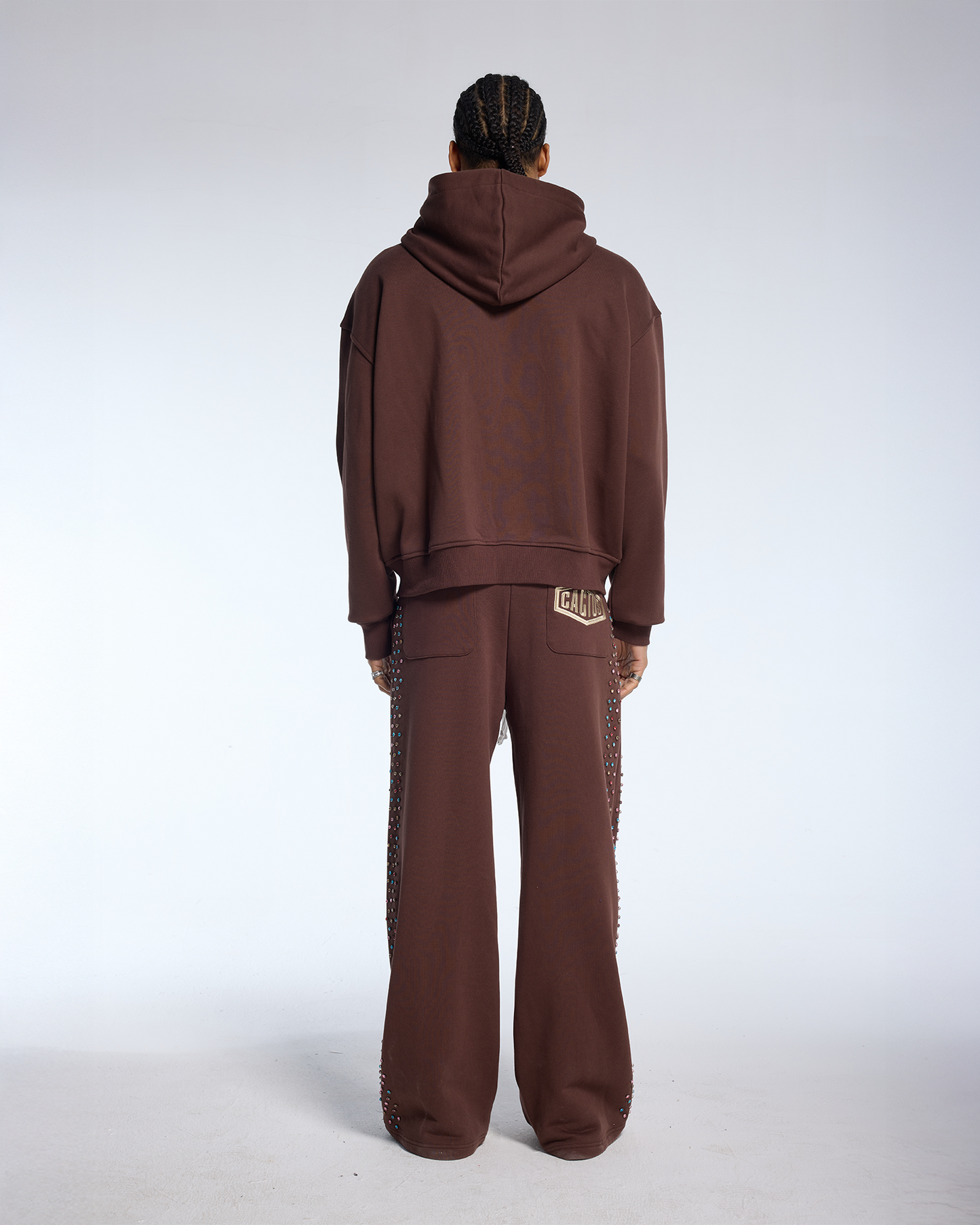 CRYSTAL CACTUS ZIP HOODIE - BROWN