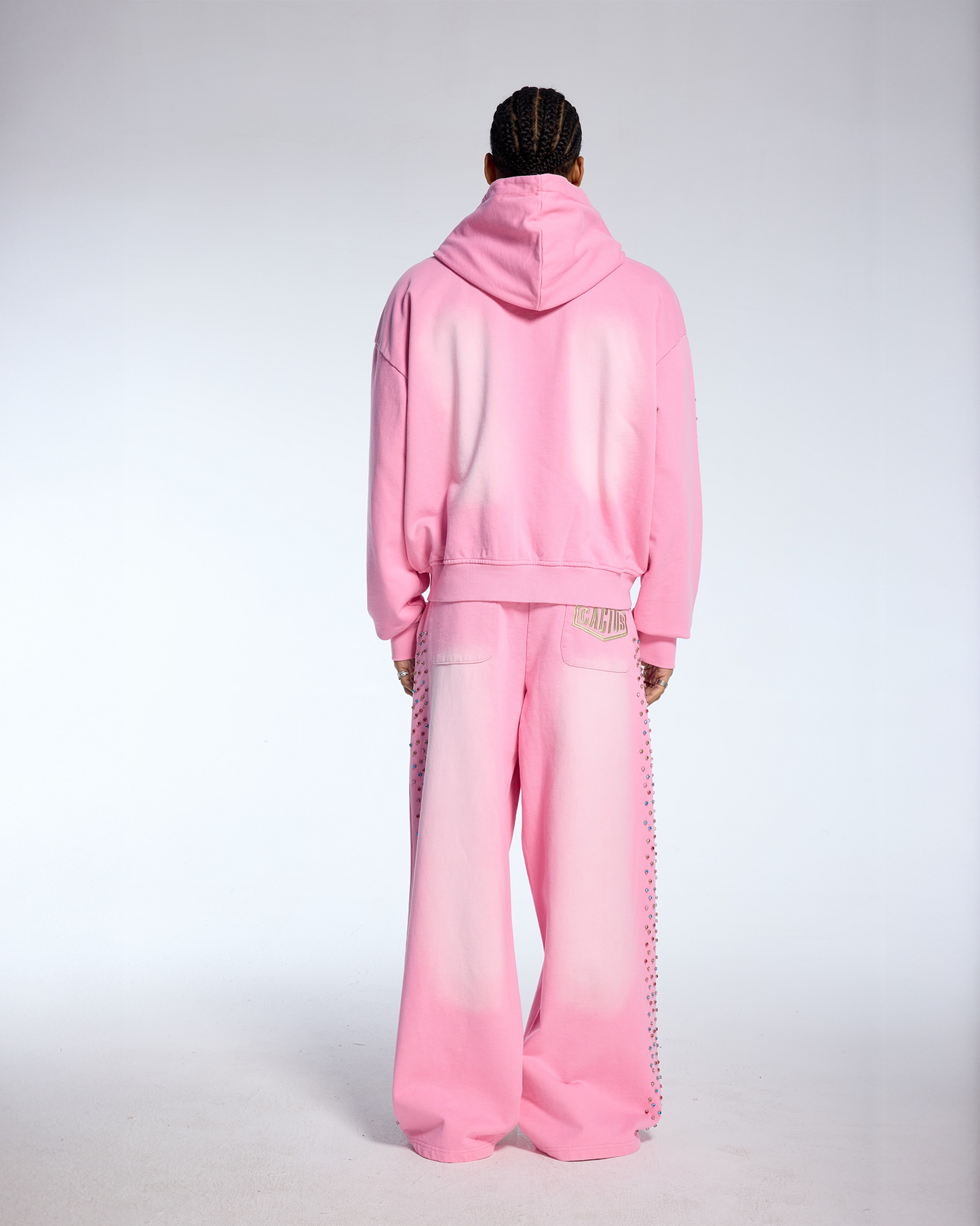 CRYSTAL CACTUS ZIP HOODIE - PINK