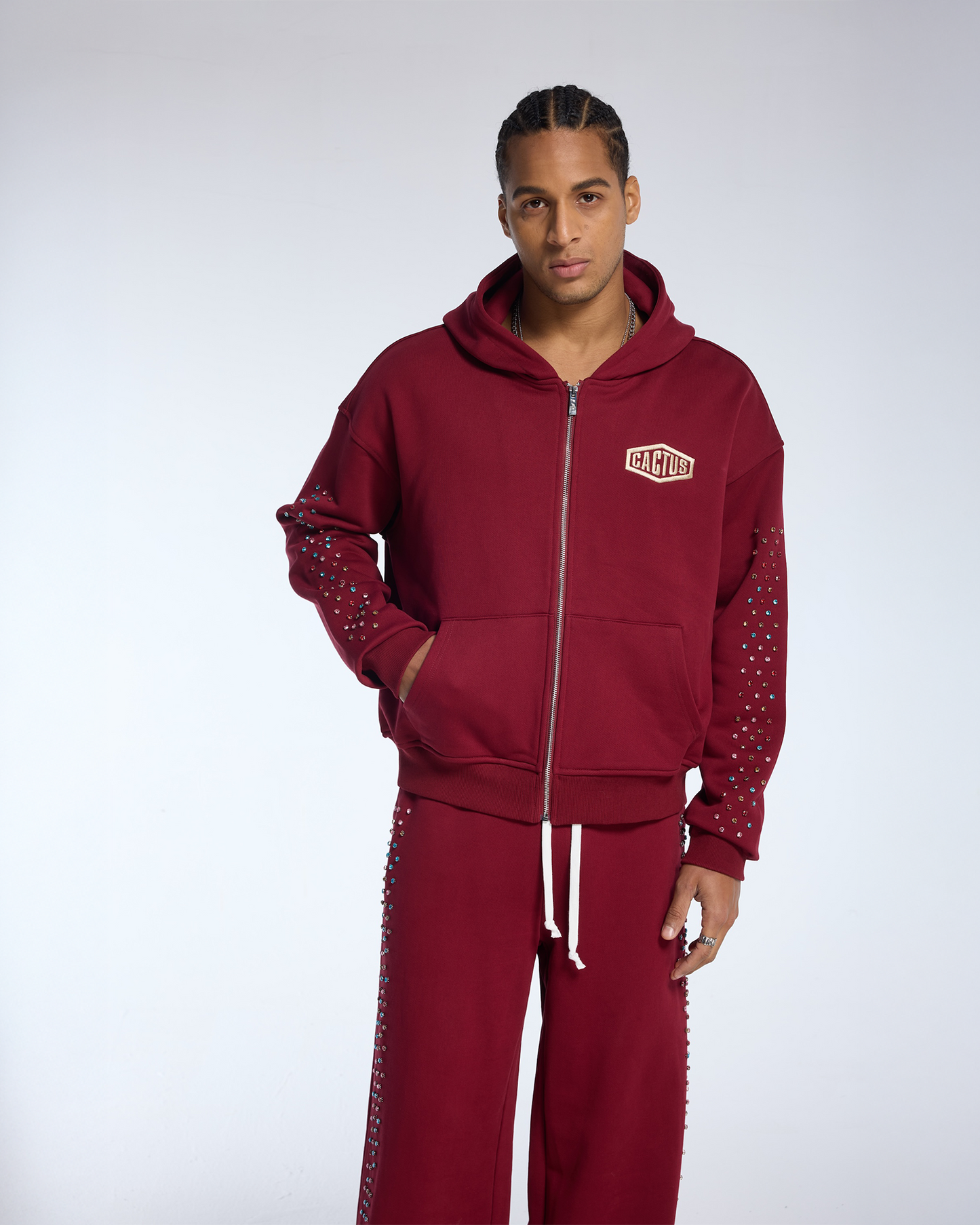CRYSTAL CACTUS ZIP HOODIE - MAROON