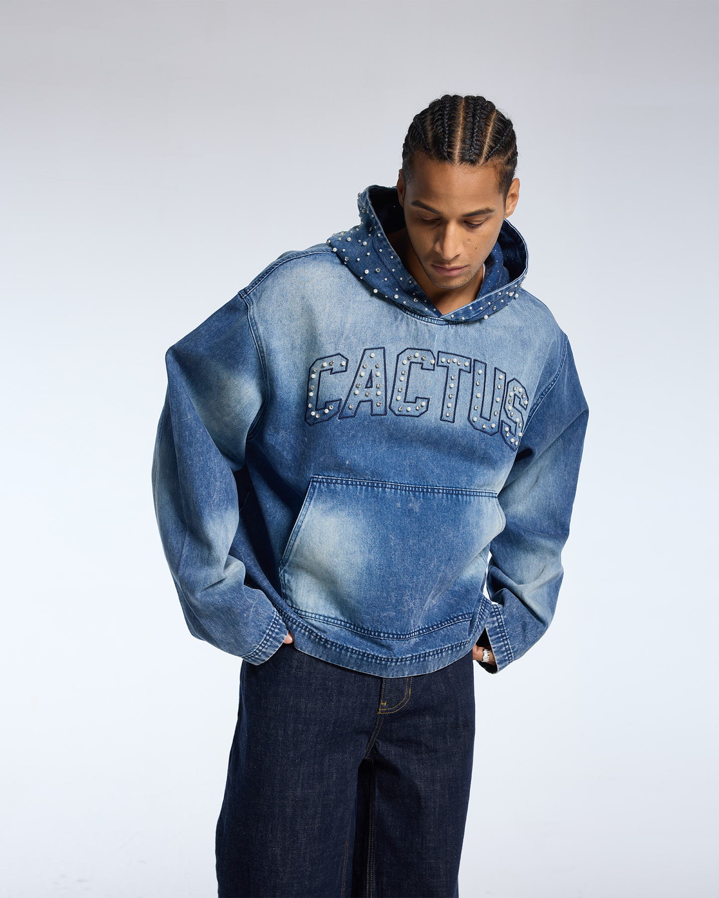 CACTUS CRYSTAL DENIM HOODIE