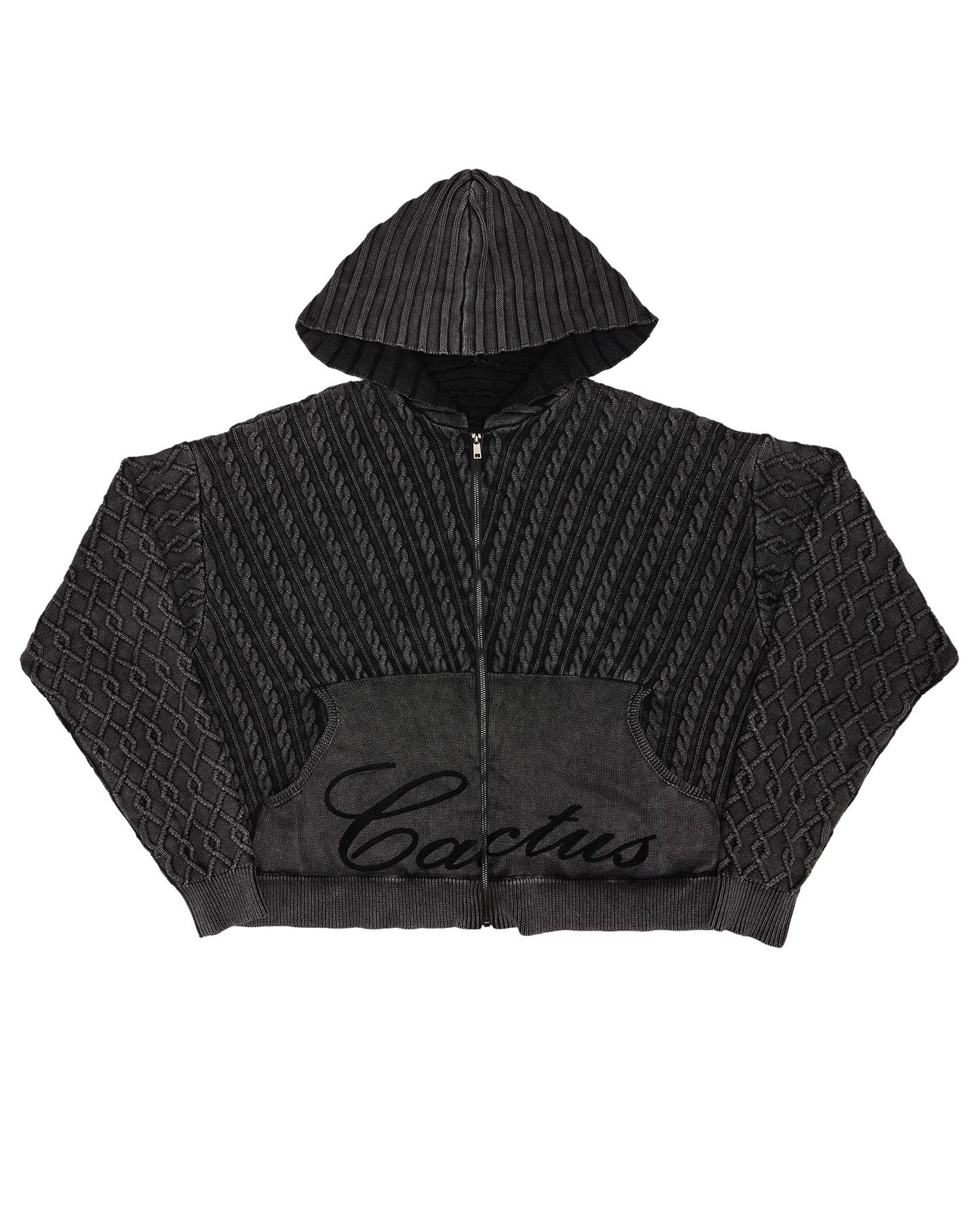 CHAIN KNIT HOODIE - GREY