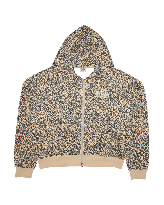 Crystal Cactus Zip Hoodie - Leopard