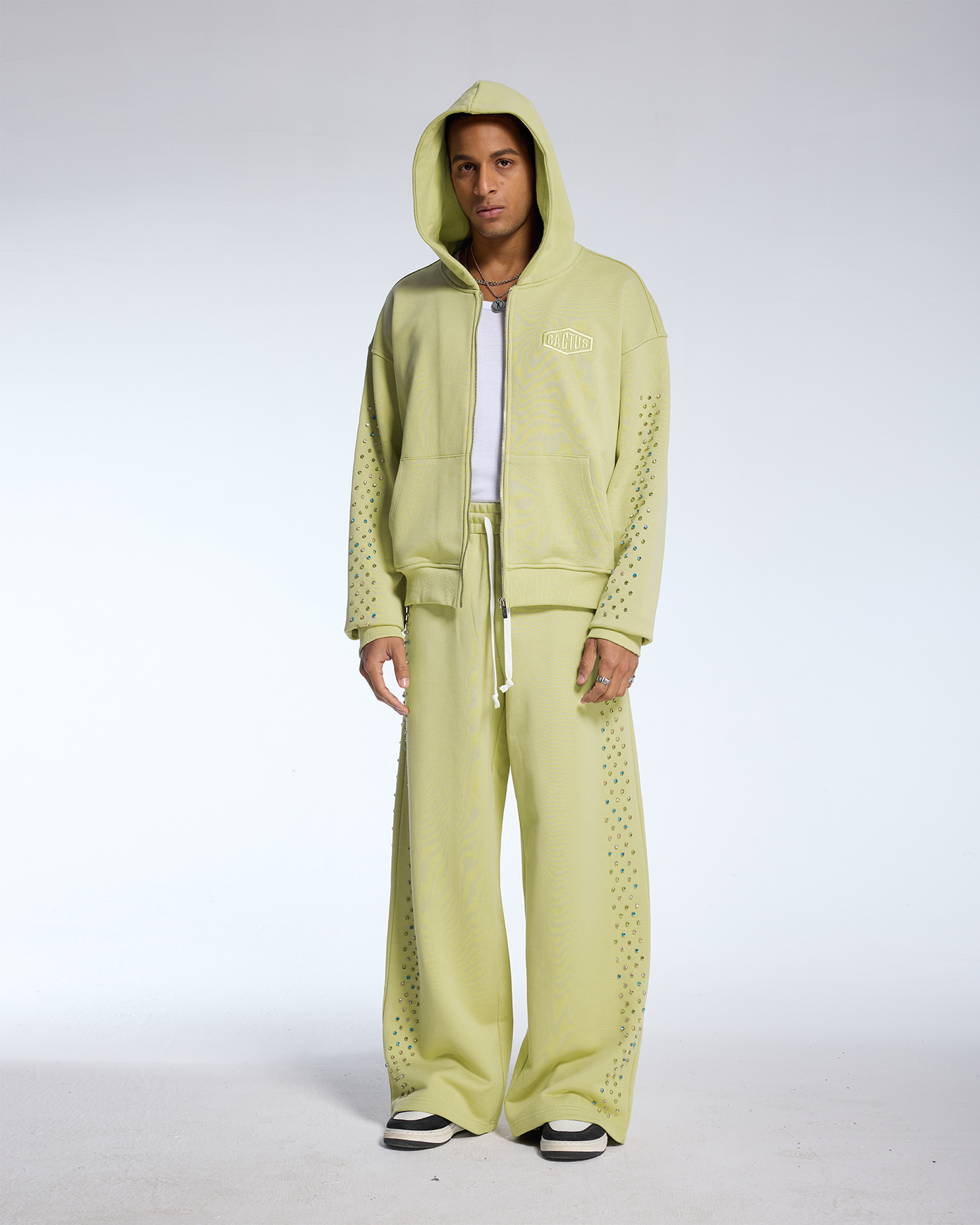 CRYSTAL CACTUS ZIP HOODIE - BEIGE