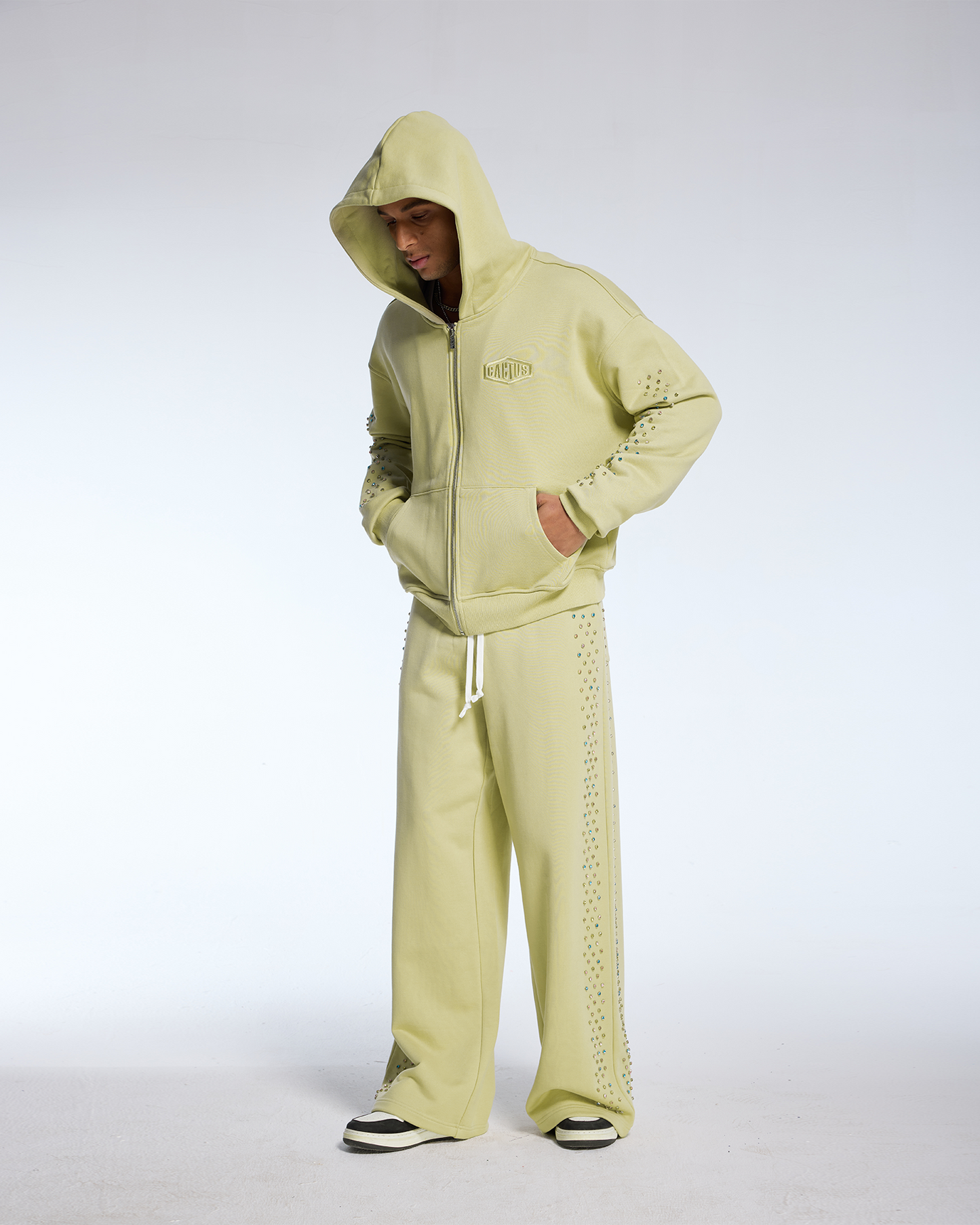 CRYSTAL CACTUS ZIP HOODIE - BEIGE