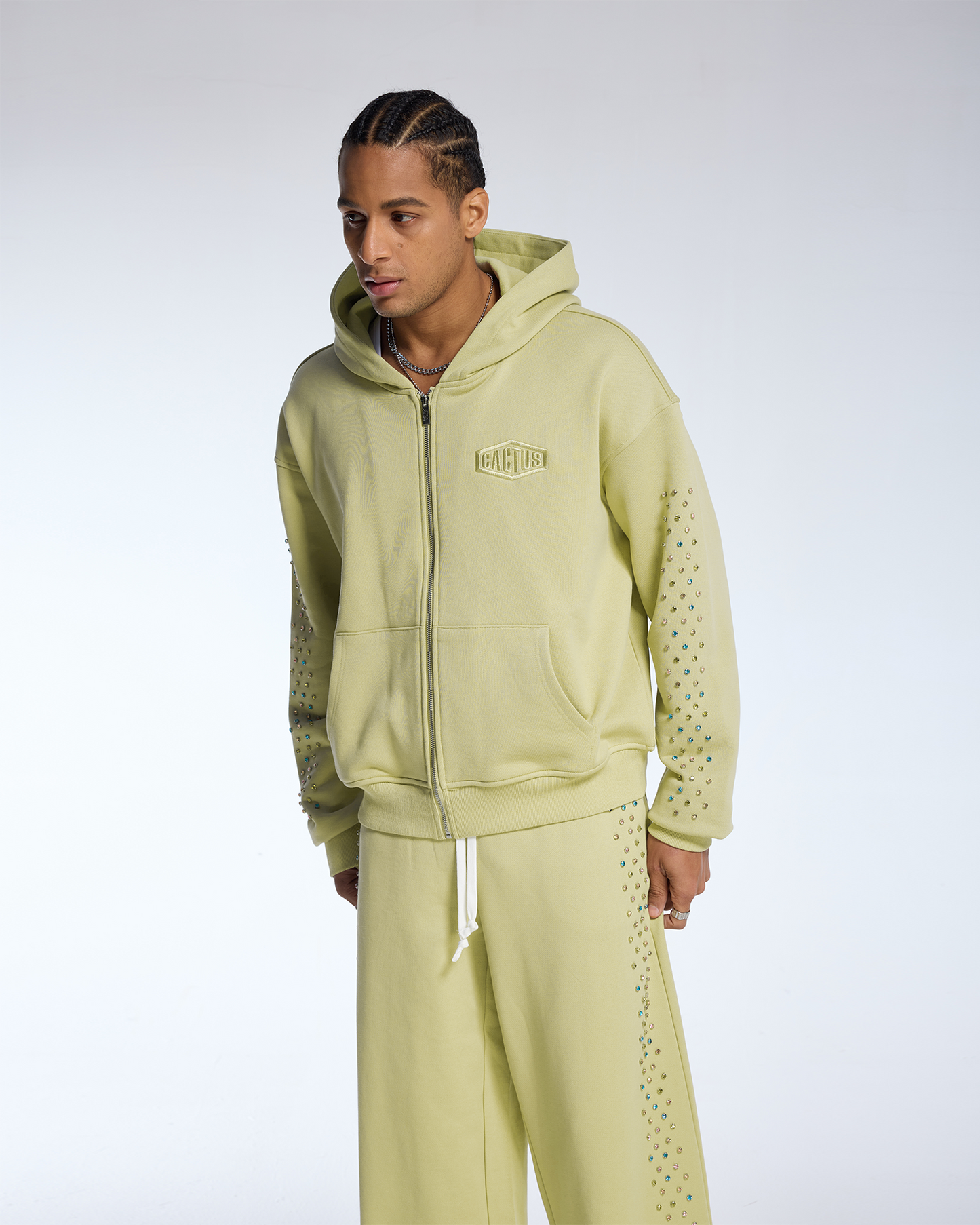 CRYSTAL CACTUS ZIP HOODIE - BEIGE