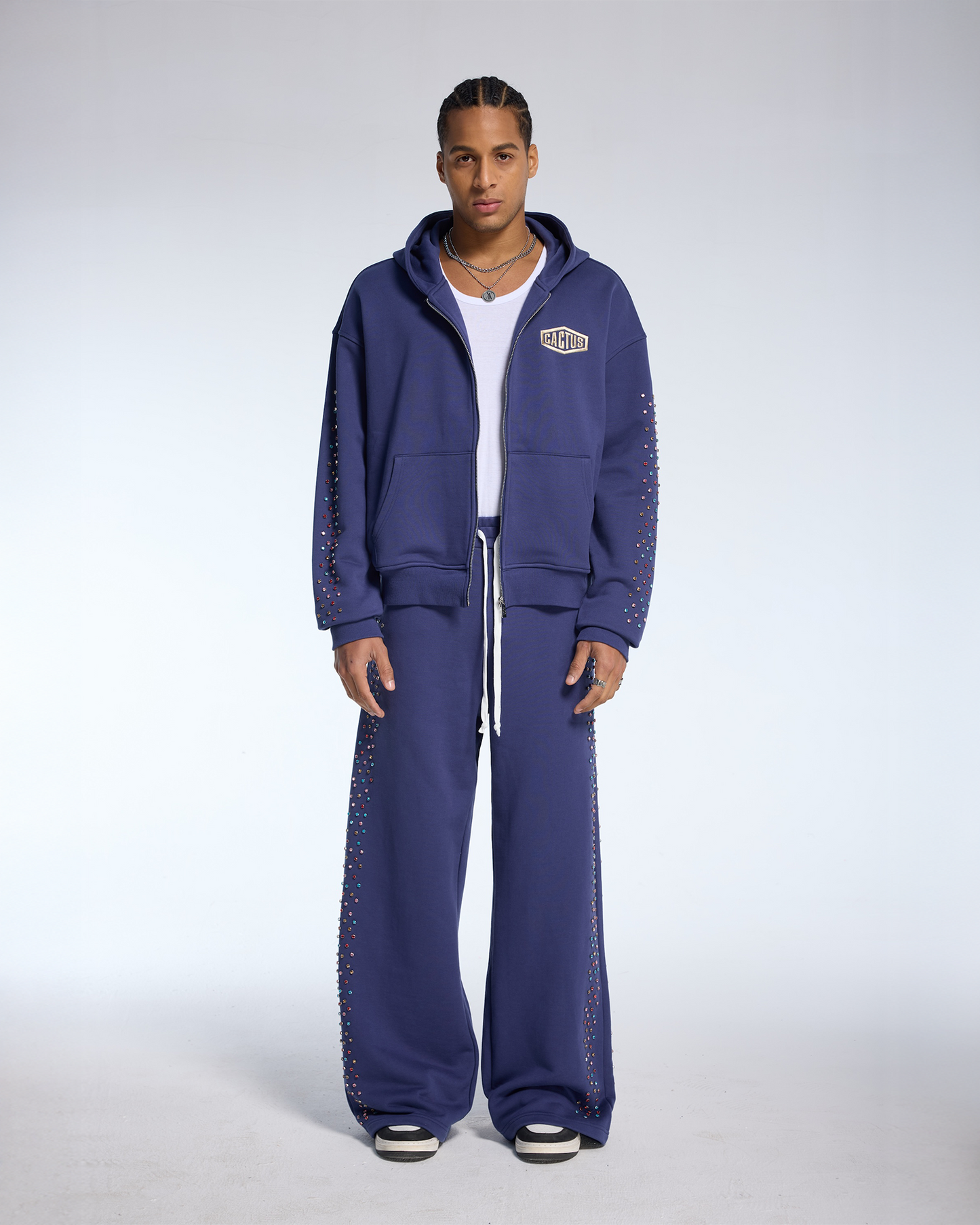 CRYSTAL CACTUS ZIP HOODIE - NAVY