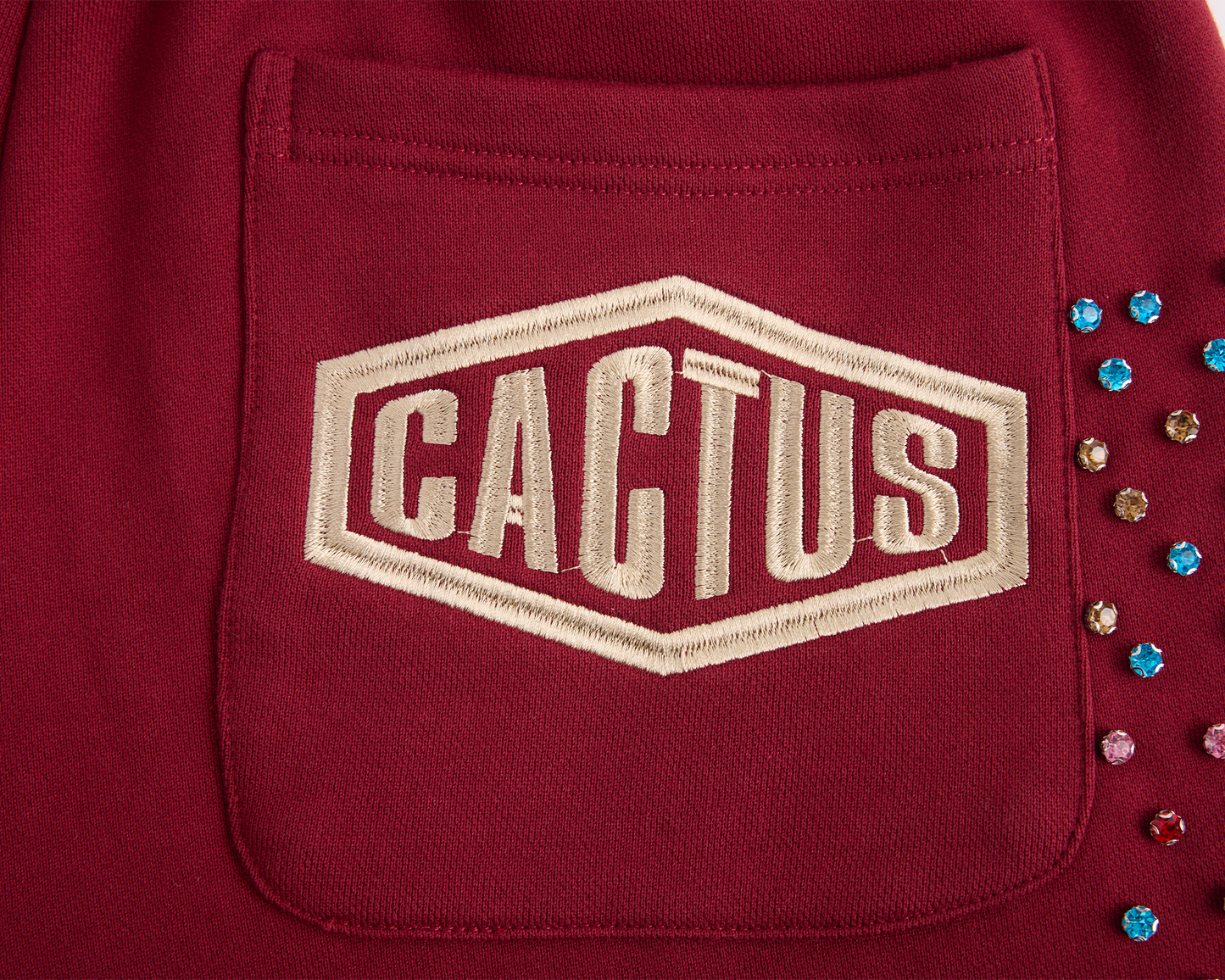 Crystal Cactus Sweat Shorts - Maroon