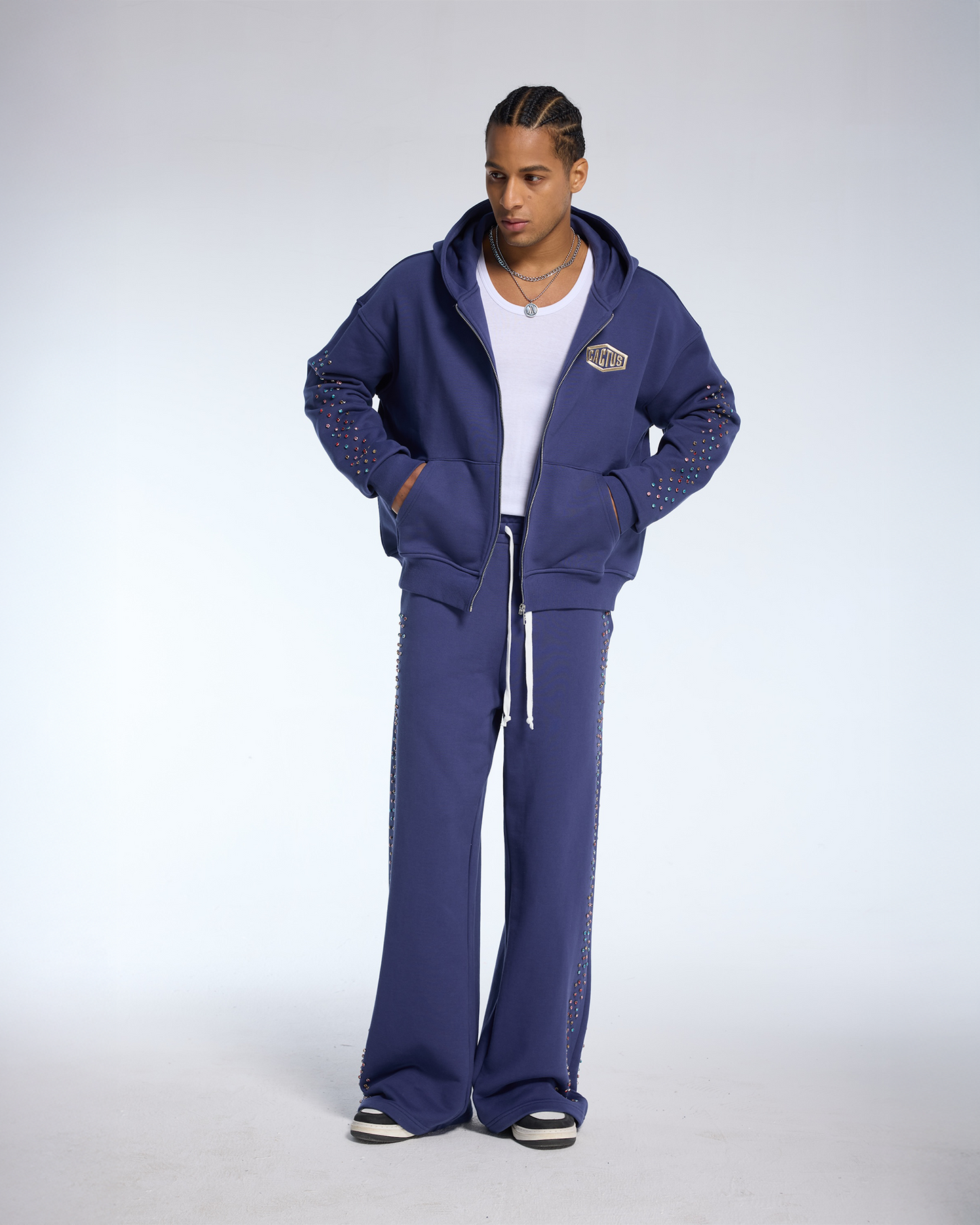 CRYSTAL CACTUS ZIP HOODIE - NAVY