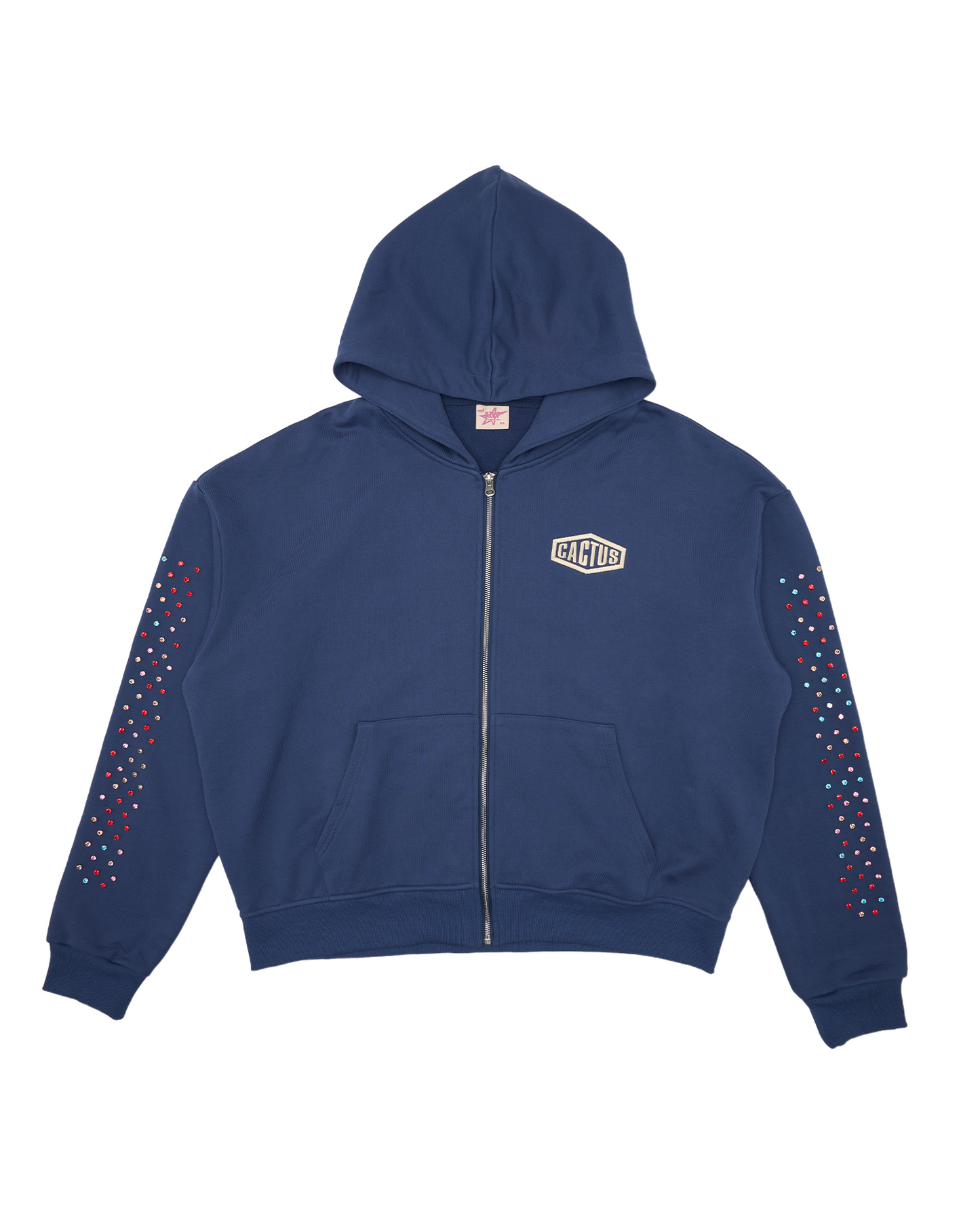 CRYSTAL CACTUS ZIP HOODIE - NAVY