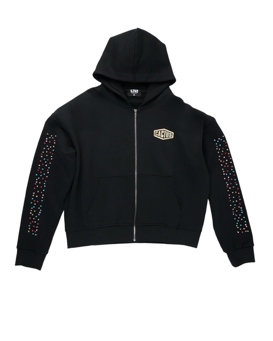 Crystal Cactus Zip Hoodie - Black