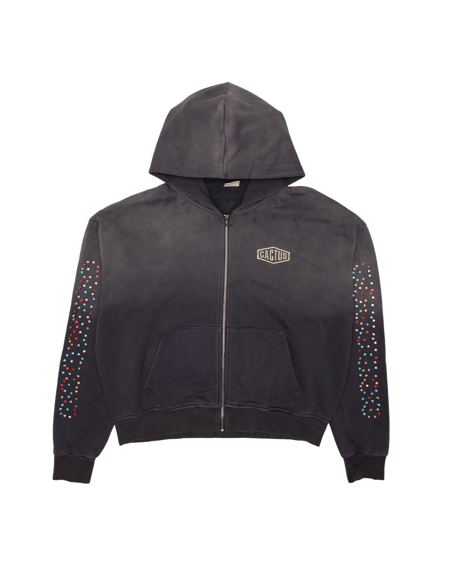 CRYSTAL CACTUS ZIP HOODIE - VINTAGE BLACK