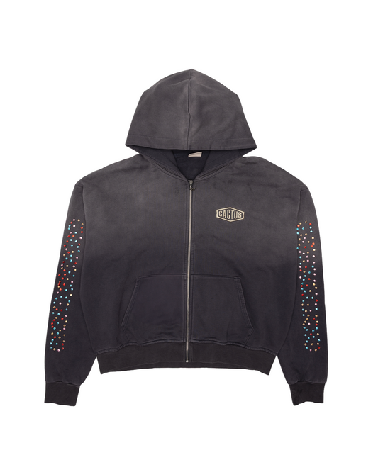 CRYSTAL CACTUS ZIP HOODIE - VINTAGE BLACK
