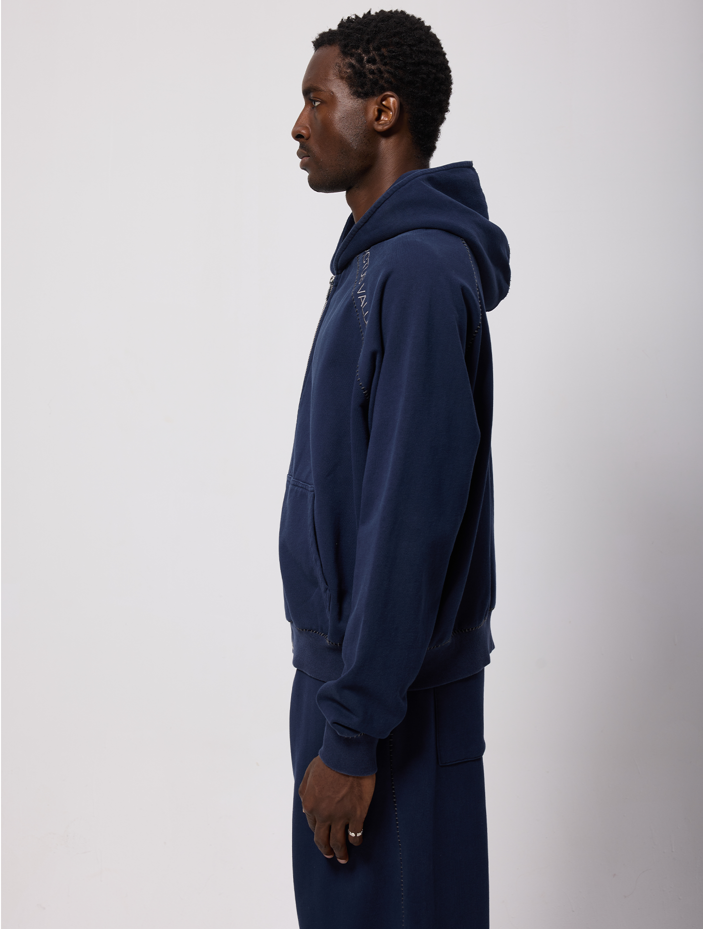 BLANKET STITCH ZIP UP HOODIE