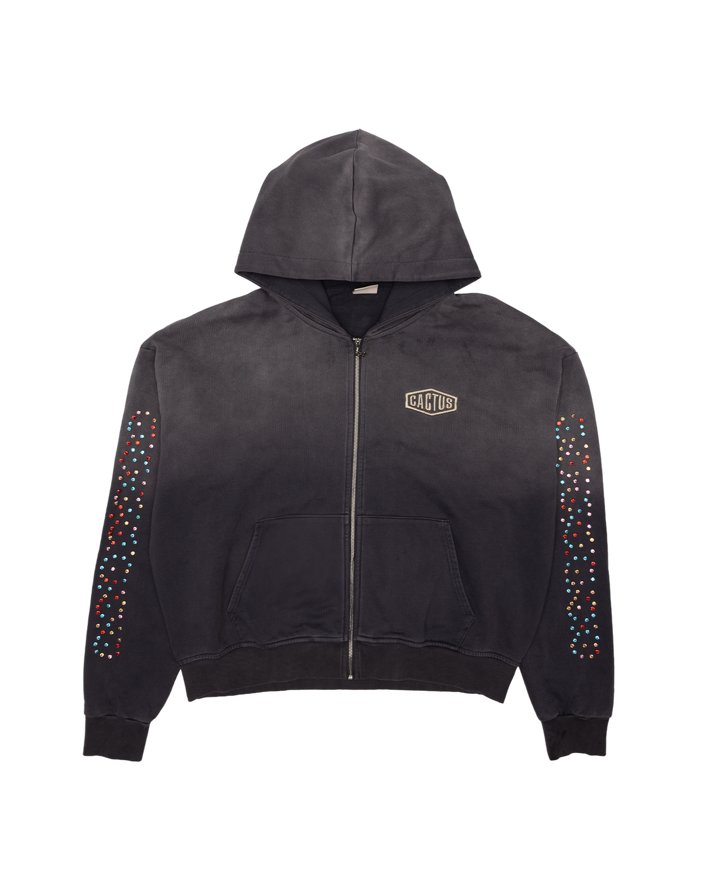 CRYSTAL CACTUS ZIP HOODIE - VINTAGE BLACK