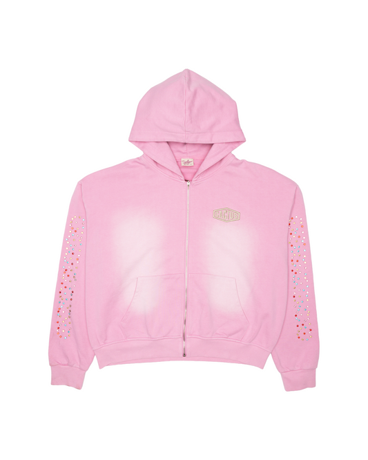 CRYSTAL CACTUS ZIP HOODIE - PINK
