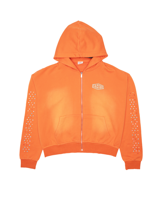 CRYSTAL CACTUS ZIP HOODIE - ORANGE