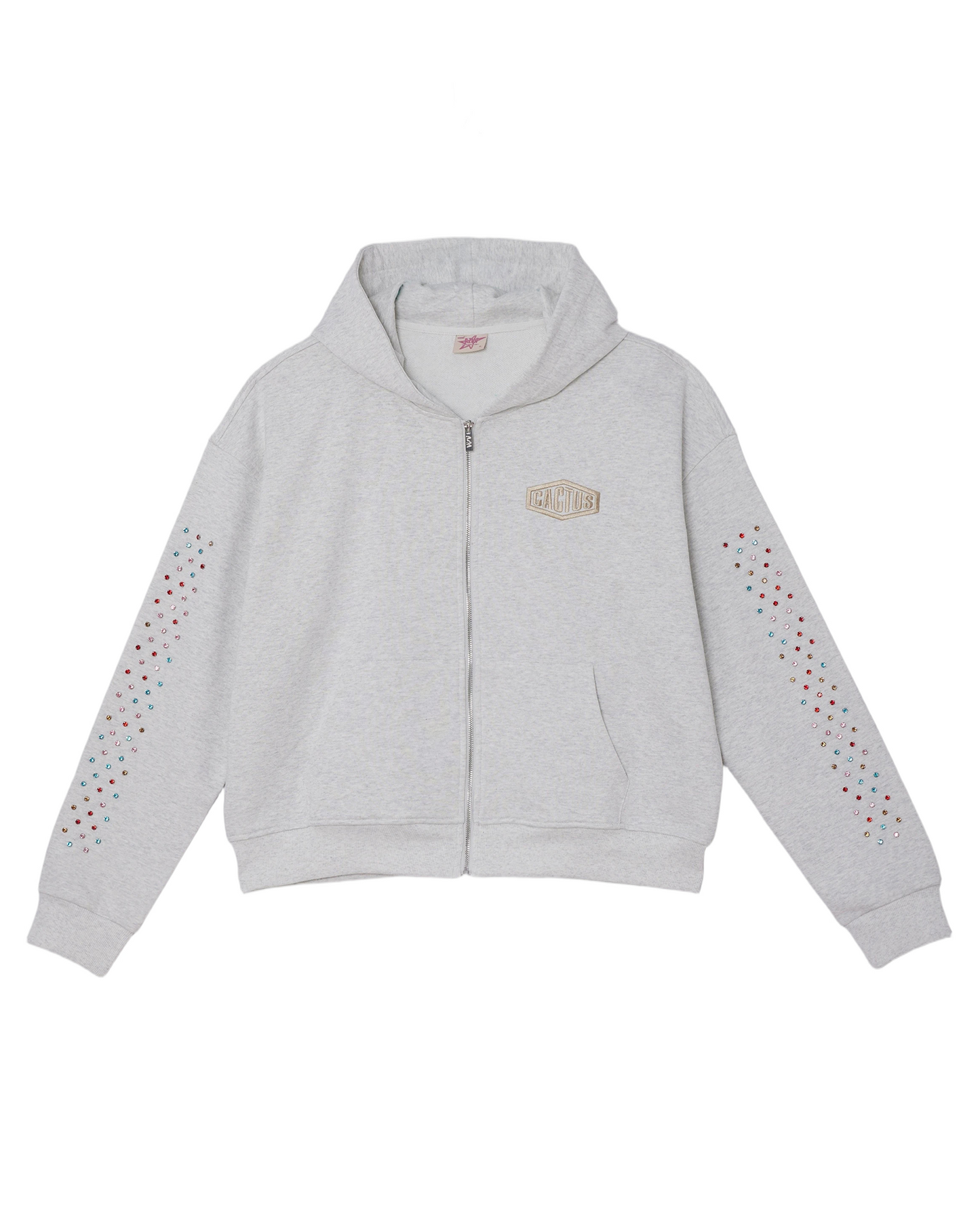 Crystal Cactus Zip Hoodie - Grey