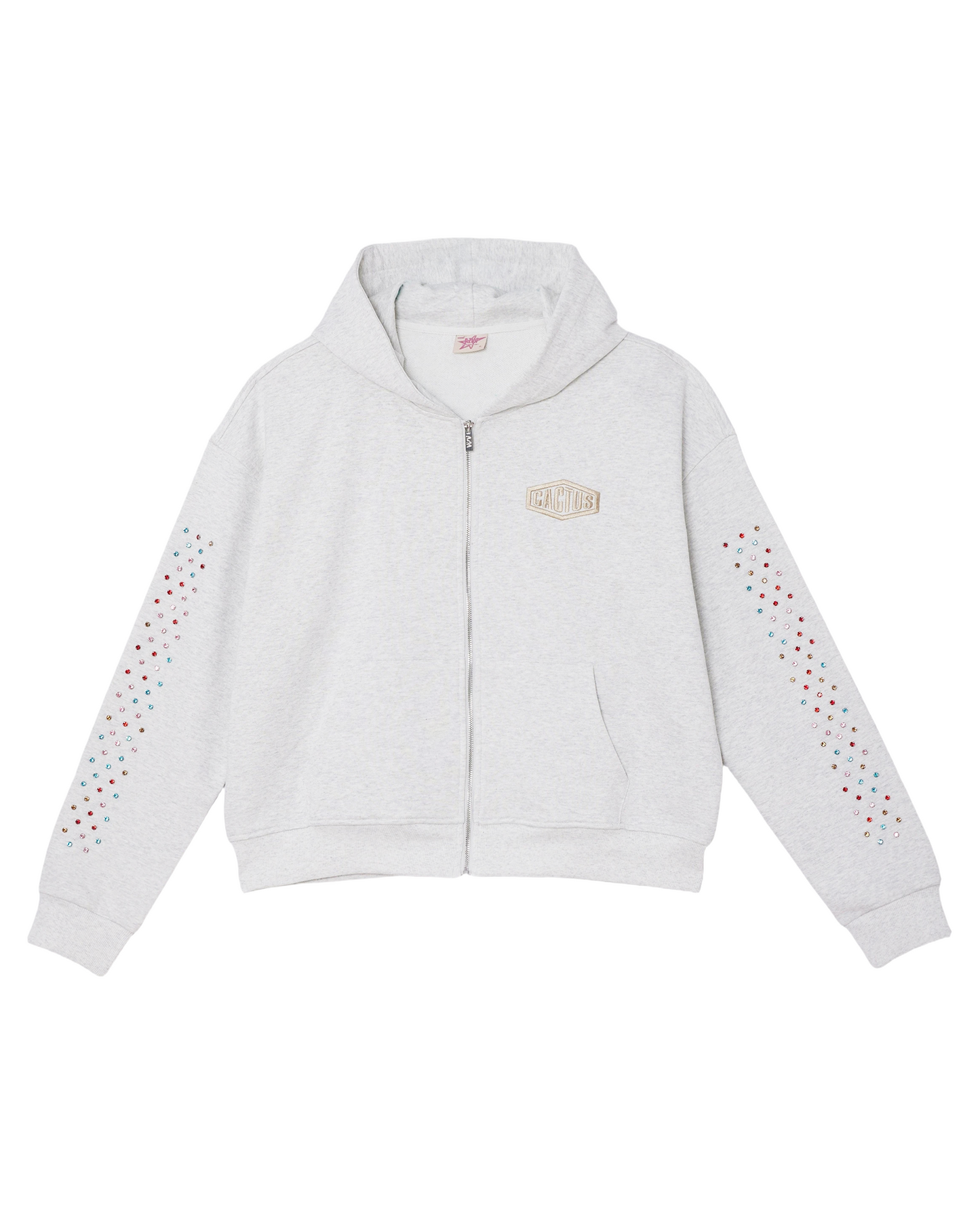 Crystal Cactus Zip Hoodie - Grey