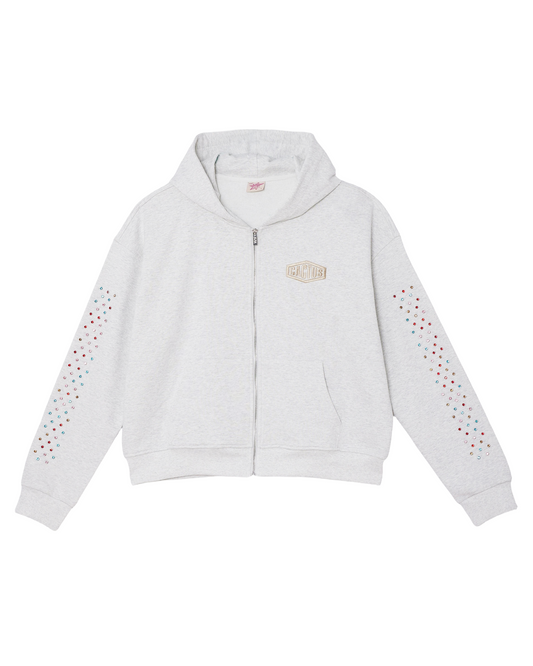 Crystal Cactus Zip Hoodie - Grey