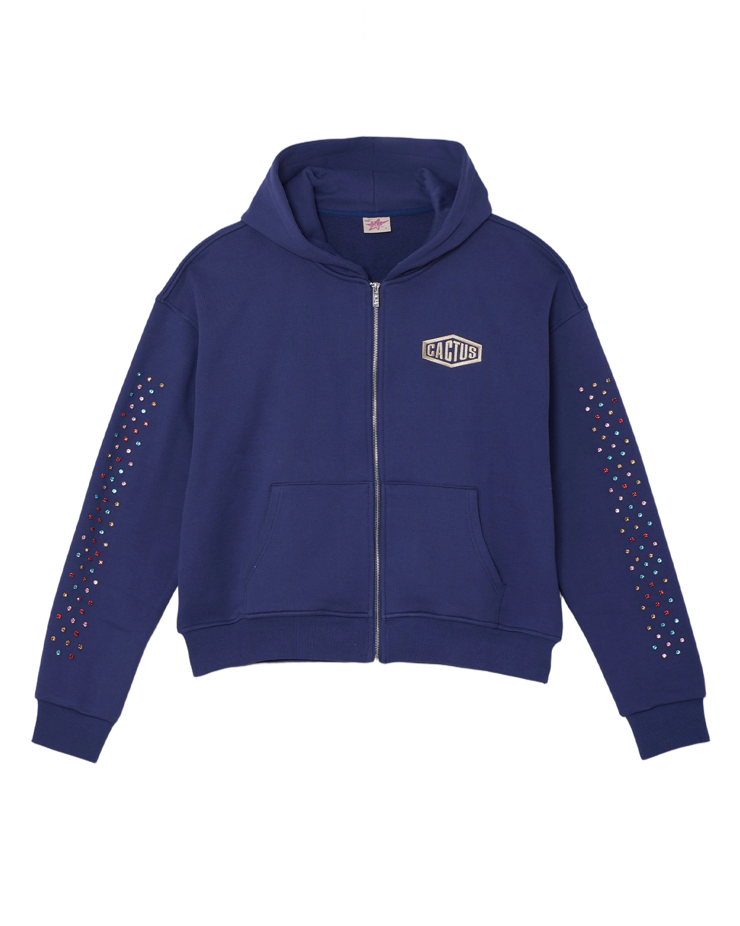 CRYSTAL CACTUS ZIP HOODIE - NAVY
