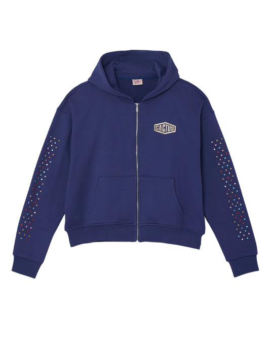 CRYSTAL CACTUS ZIP HOODIE - NAVY