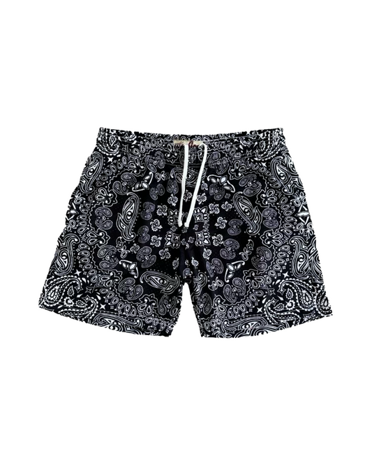 Black Paisley Mesh Shorts