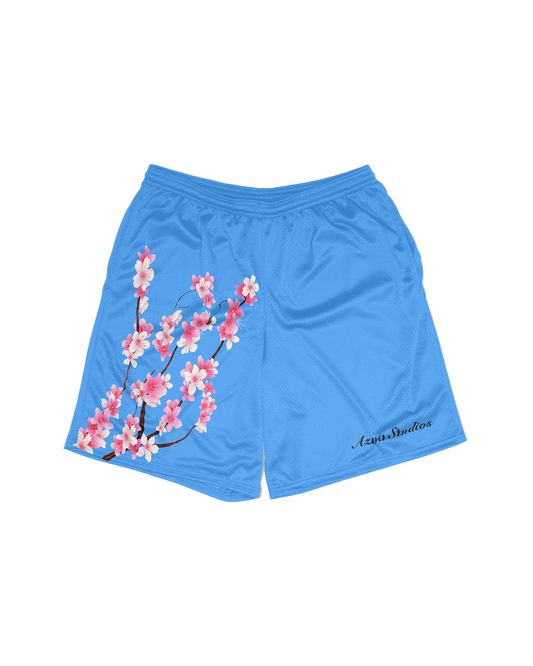 Blue Cherry Blossom Mesh Shorts