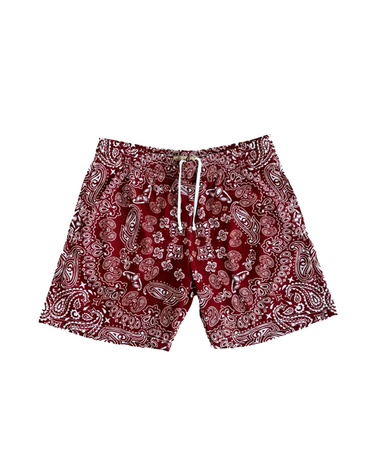 Maroon Paisley Mesh Shorts
