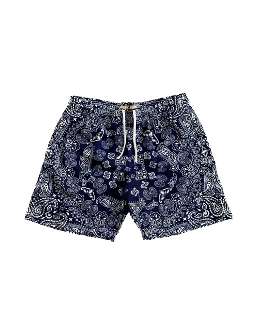 Navy Blue Paisley Mesh Shorts